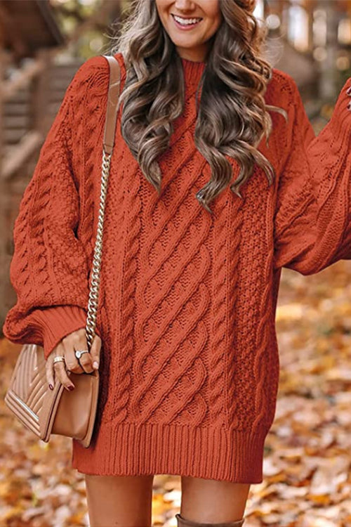 Margovil Long Sleeves Cable Knit Mini Sweater Dress