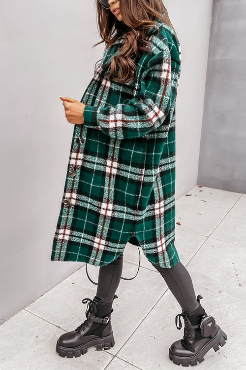Margovil Long Sleeves Button Up Plaid Casual Shacket Jacket