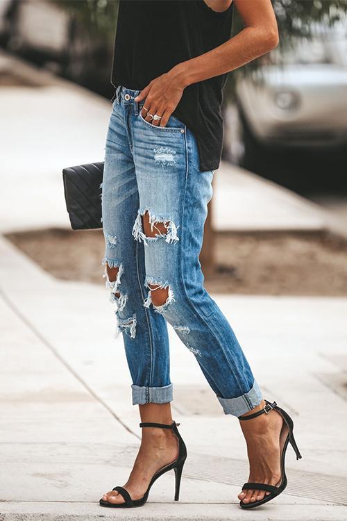 Margovil Pixie Rolled Hem Ripped Jeans