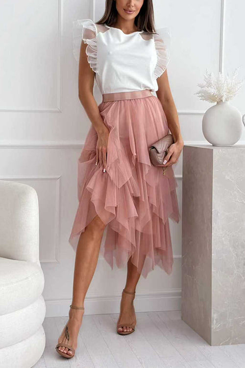 Margovil High Rise Mesh Layered Midi Skirt