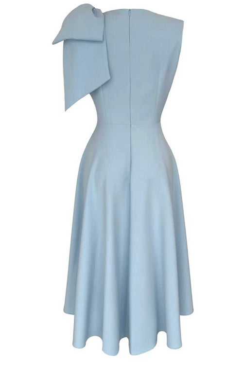 Crewneck Sleeveless Bow Shoulder Swing Midi Dress