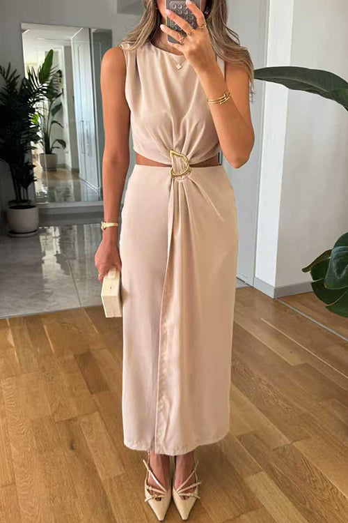 Margovil Crewneck Sleeveless Cut Out Waist Maxi Dress