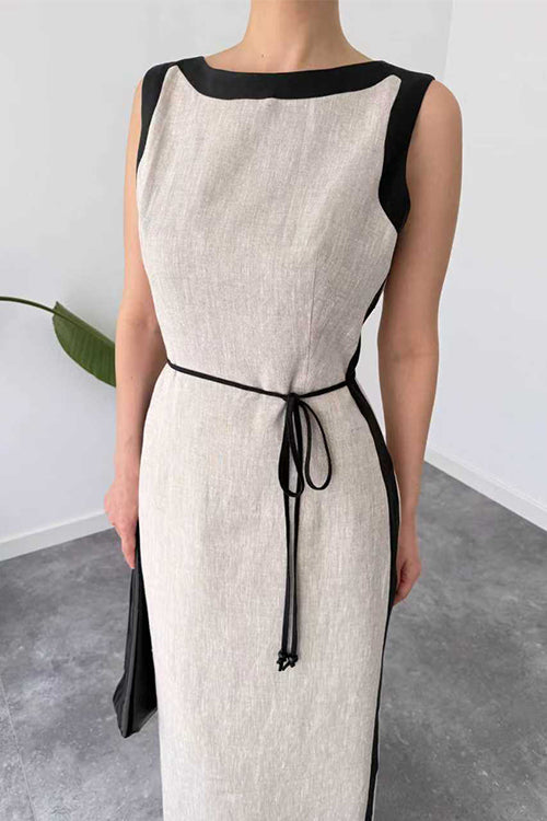 Boat Neck Sleeveless Back Slit Maxi Dress