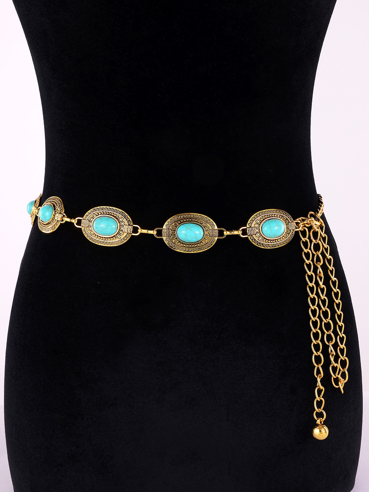 Margovil Turquoise Decorative Adjustable Metal Chain Belt