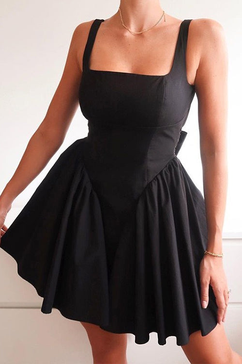 Margovil Square Neck Bow Knot Backless Mini Dress
