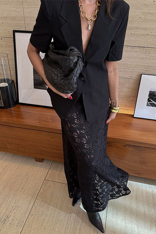 Margovil Elastic WaistBand Lace Hollow Out Maxi Skirt
