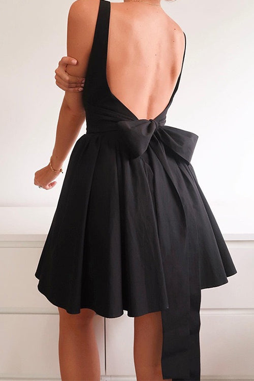 Margovil Square Neck Bow Knot Backless Mini Dress