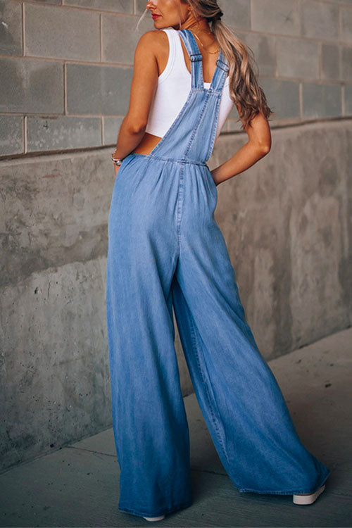 Margovil Pocketed Wide Leg Baggy Denim Overalls