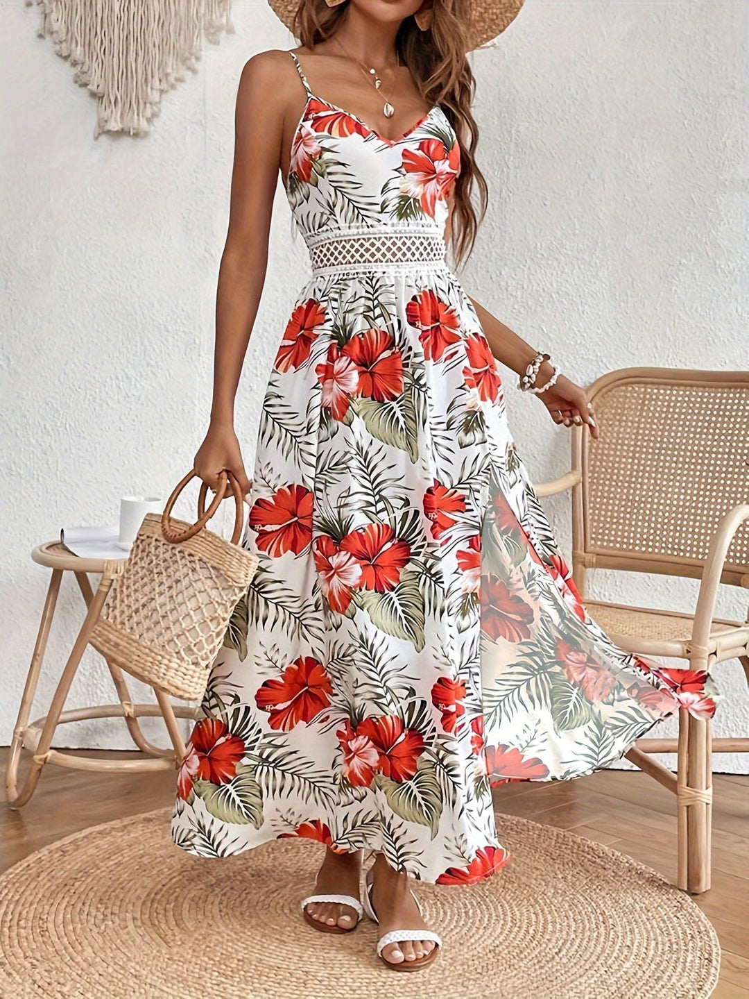 Fleurette | Floral Spaghetti Strap Sleeveless Split Maxi Dress