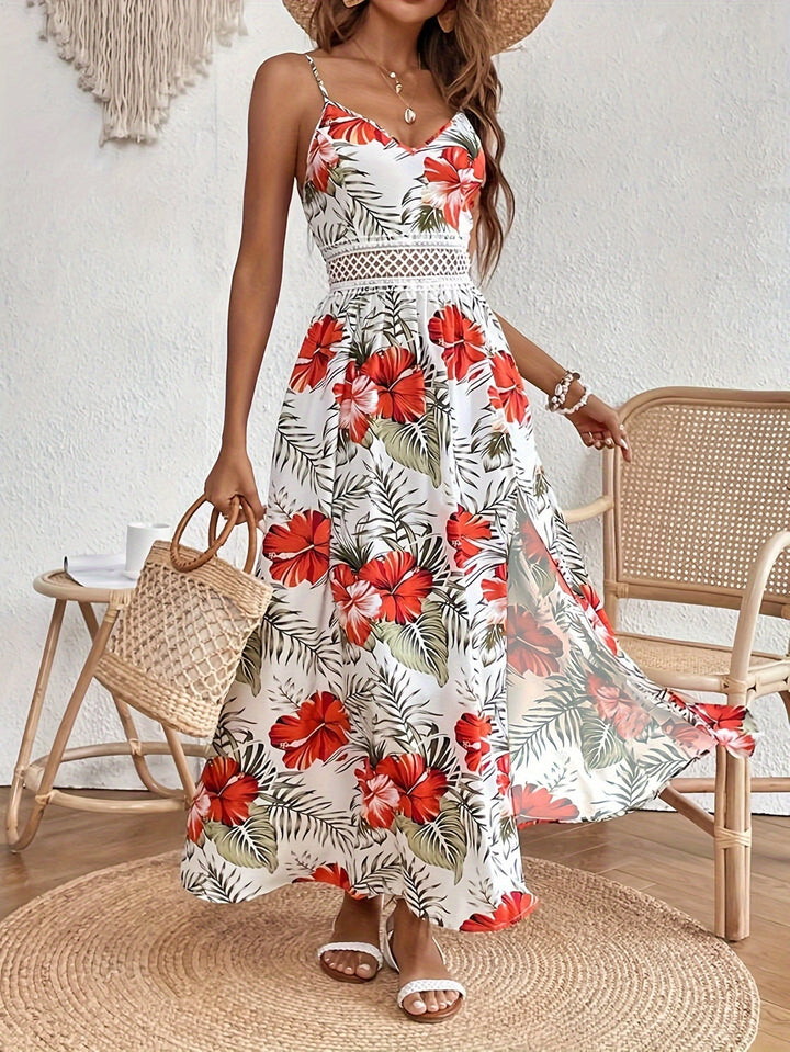 Fleurette | Floral Spaghetti Strap Sleeveless Split Maxi Dress