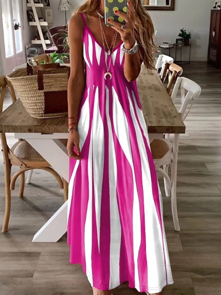 Novaline | Printed V-Neck Thin Strap All-Season Casual Dress