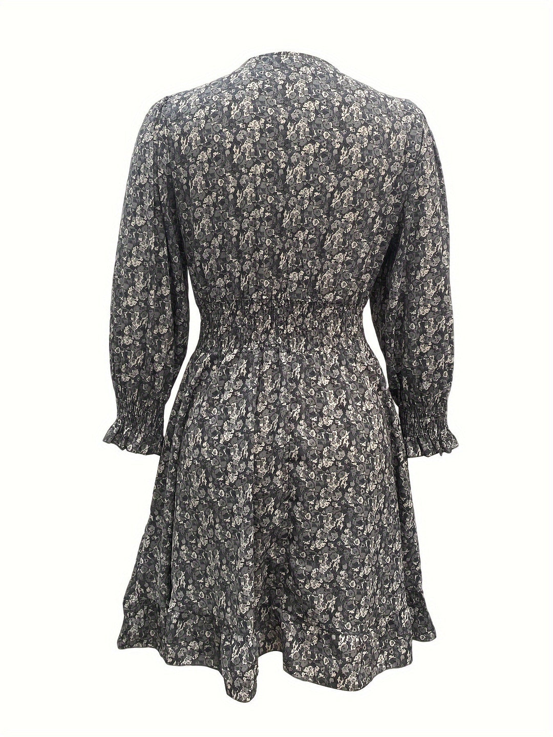Boharra | Floral V-Neck Flutter Sleeve Shirred Tent Knee-Length Dress