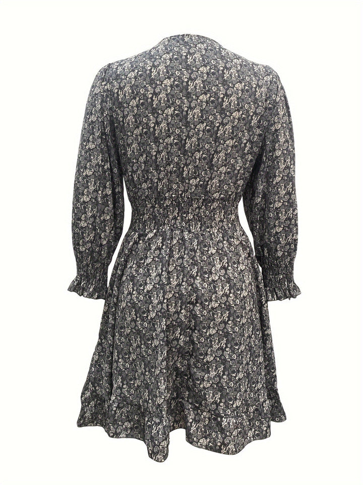 Boharra | Floral V-Neck Flutter Sleeve Shirred Tent Knee-Length Dress