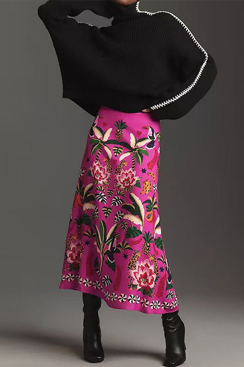 Margovil High Rise Tropic Print Midi Skirt