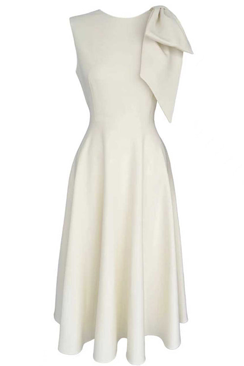 Crewneck Sleeveless Bow Shoulder A-line Midi Dress