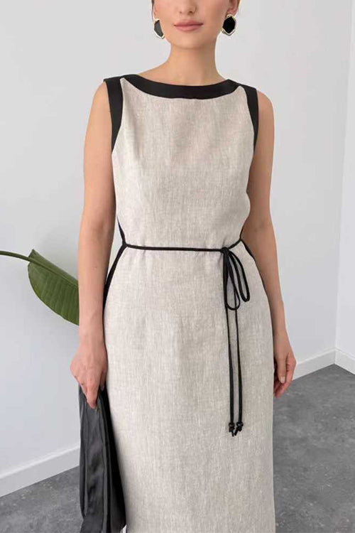 Boat Neck Sleeveless Back Slit Maxi Dress