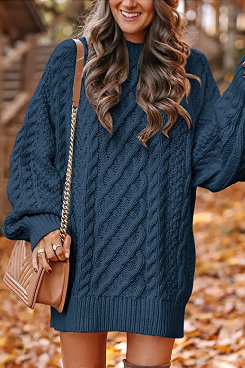 Margovil Long Sleeves Cable Knit Mini Sweater Dress