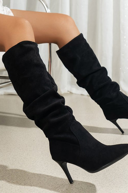 Margovil Faux Suede Pointed Toe Stiletto Heel High Boots