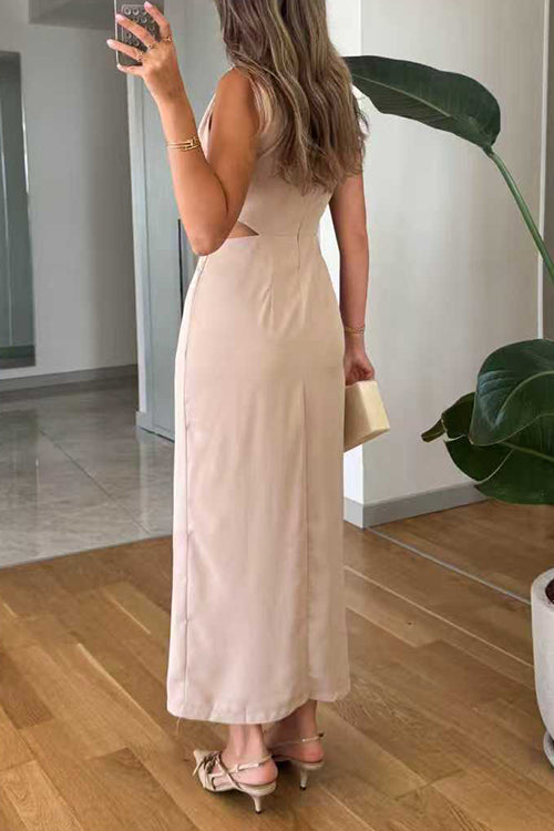Margovil Crewneck Sleeveless Cut Out Waist Maxi Dress