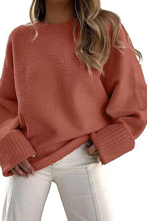 Margovil Crewneck Drop Shoulder Solid Knitted Pullover Sweater