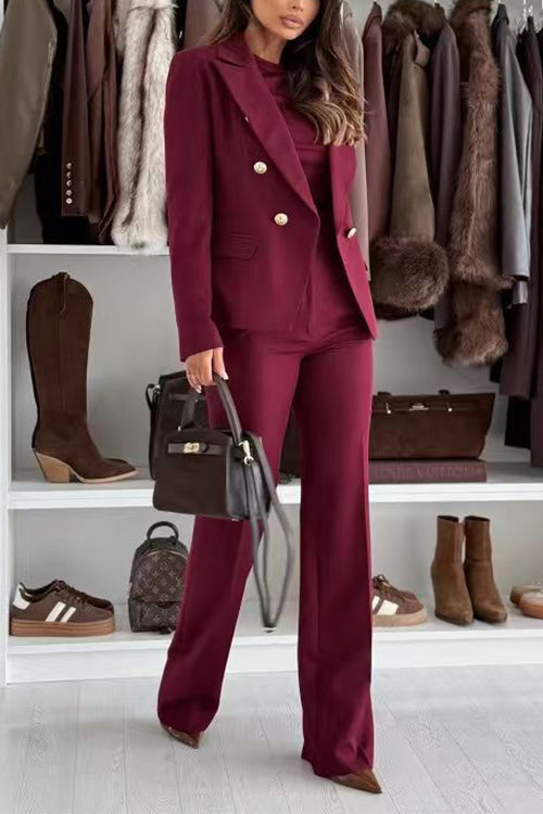 Notch Collar Double Breasted Tailored Blazer