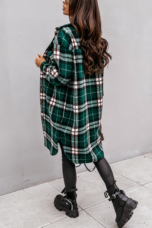 Margovil Long Sleeves Button Up Plaid Casual Shacket Jacket