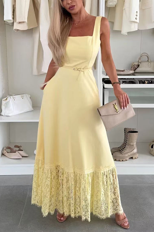 Square Neck Lace Splice Maxi Cami Dress