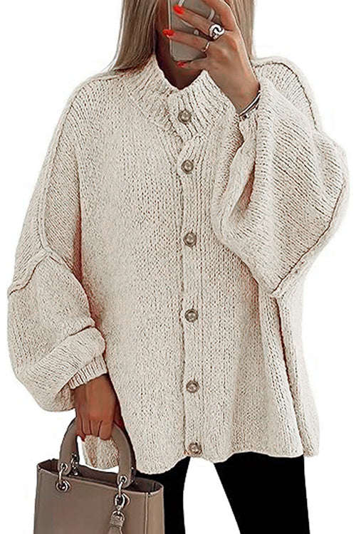 Margovil Button Up Balloon Sleeves Sweater Cardigan