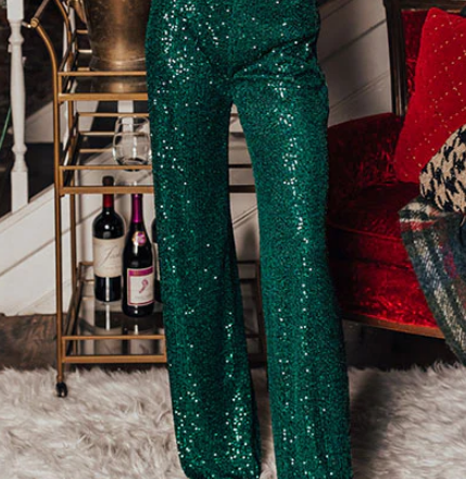 Margovil Drawstring Mid Waist Glitter Sequin Pants
