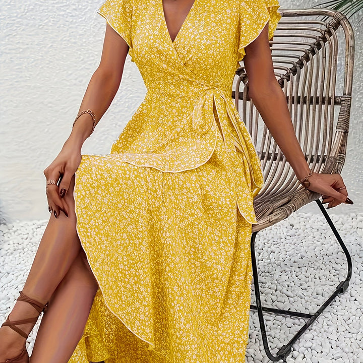 Elegara | V-Neck Short Sleeve Midi Dress