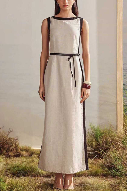 Boat Neck Sleeveless Back Slit Maxi Dress