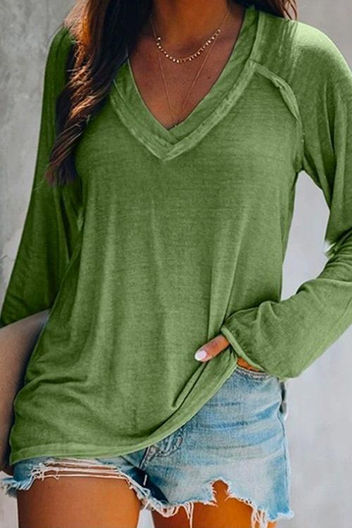 Margovil V Neck Long Sleeves Solid T Shirt