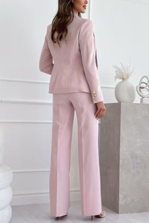 Notch Lapel Double Breasted Pocketed Blazer