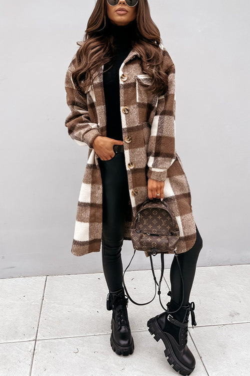 Margovil Long Sleeves Button Up Plaid Casual Shacket Jacket