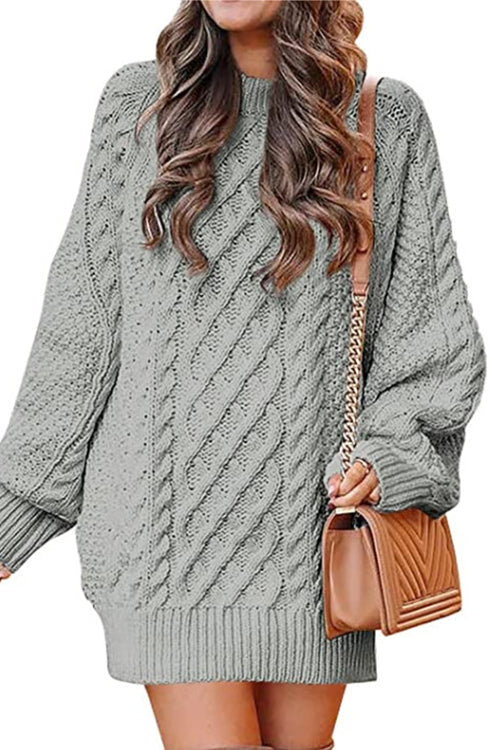 Margovil Long Sleeves Cable Knit Mini Sweater Dress