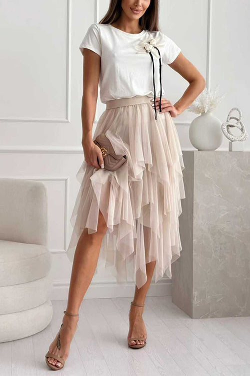 Margovil High Rise Mesh Layered Midi Skirt