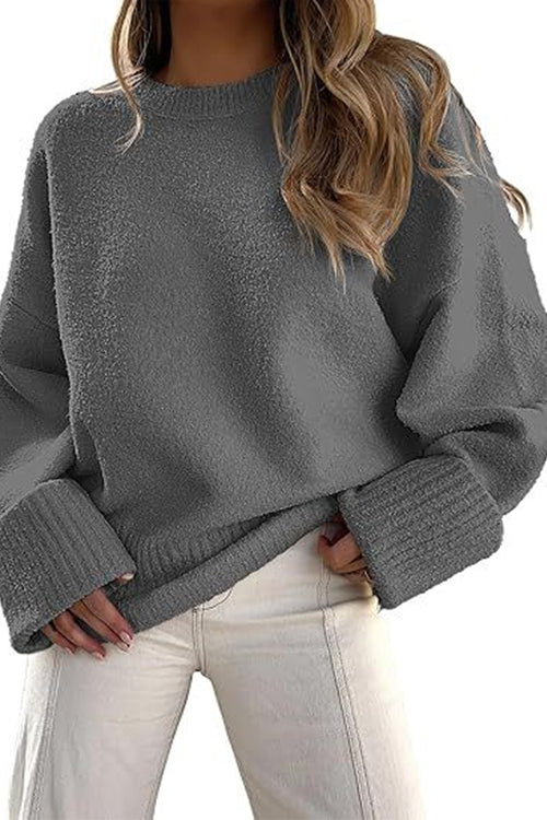 Margovil Crewneck Drop Shoulder Solid Knitted Pullover Sweater