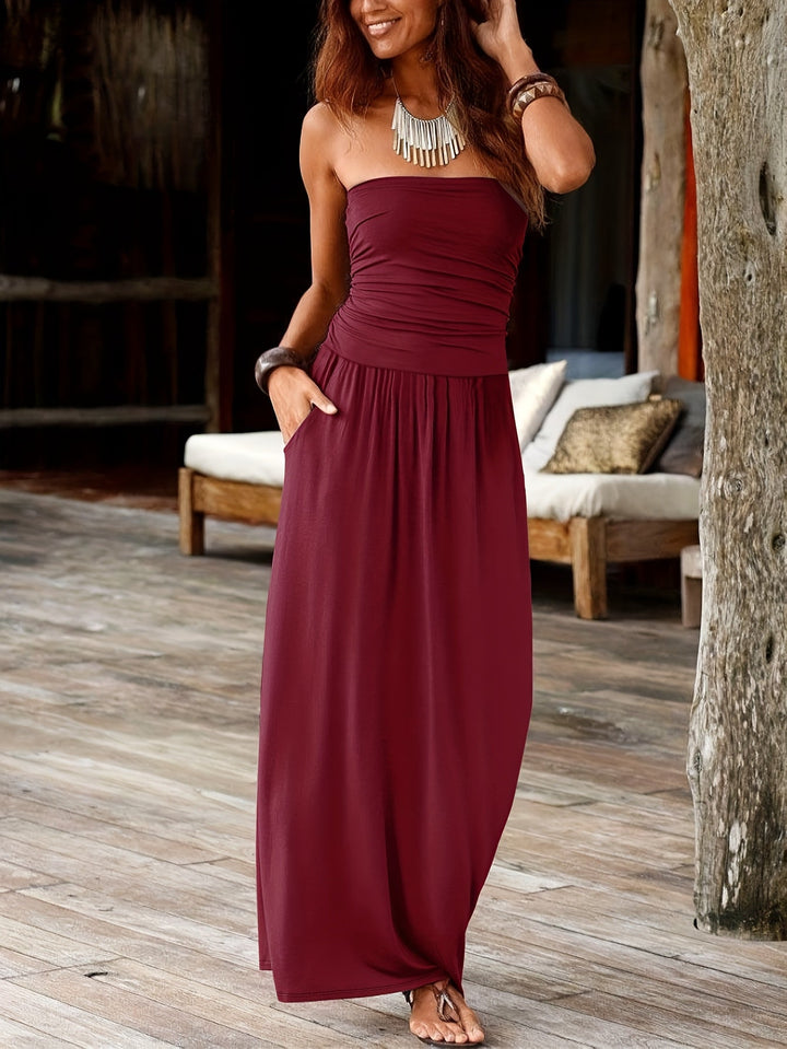 Amazara | Strapless Double Pocket Waist-Cinching Dress