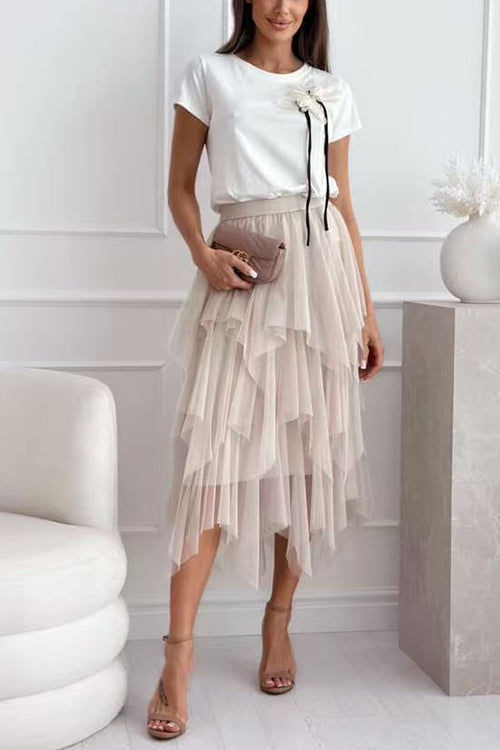 Margovil High Rise Mesh Layered Midi Skirt