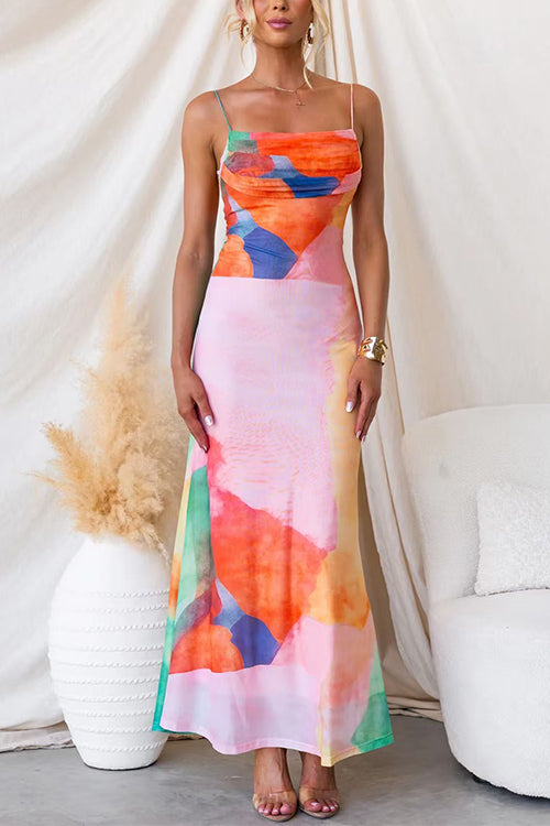 Spaghetti Strap Printed Bodycon Maxi Dress
