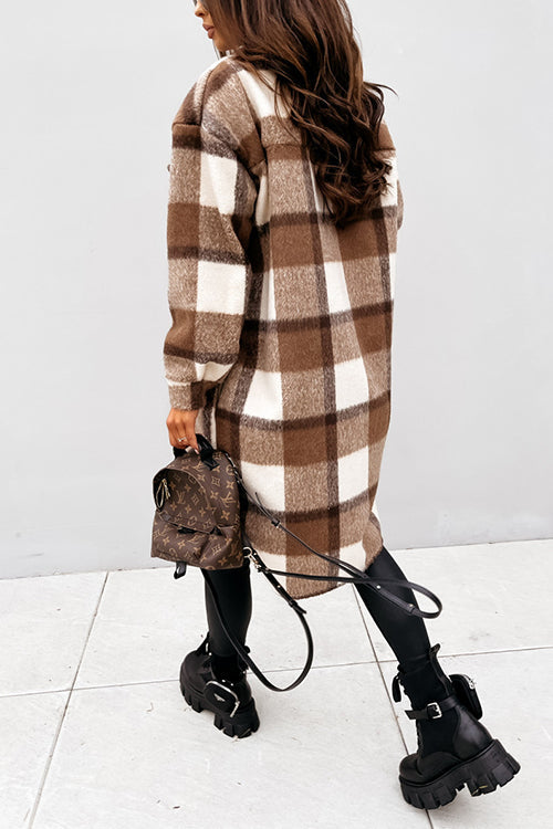 Margovil Long Sleeves Button Up Plaid Casual Shacket Jacket