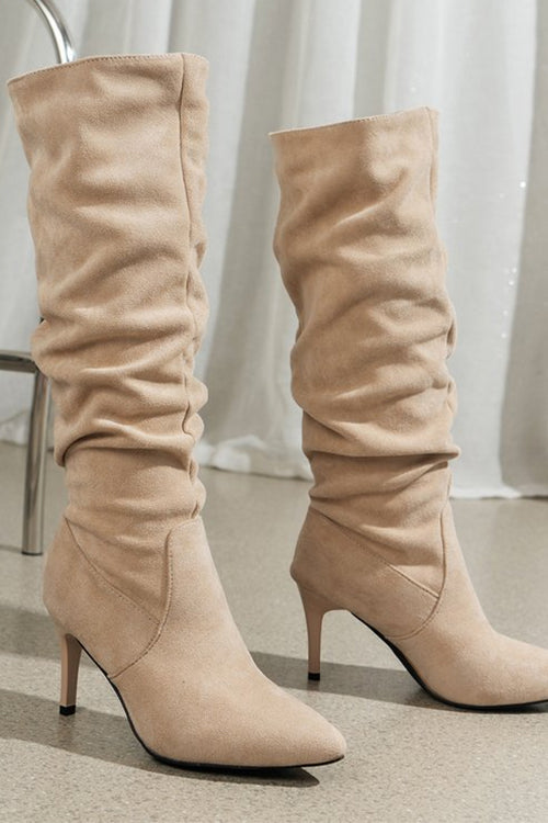 Margovil Faux Suede Pointed Toe Stiletto Heel High Boots