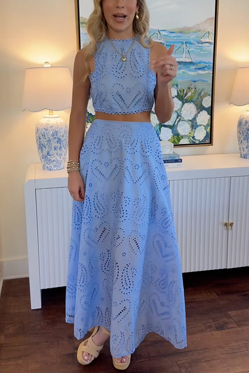 Margovil Sleeveless Crop Top and A-line Maxi Skirt Lace Set