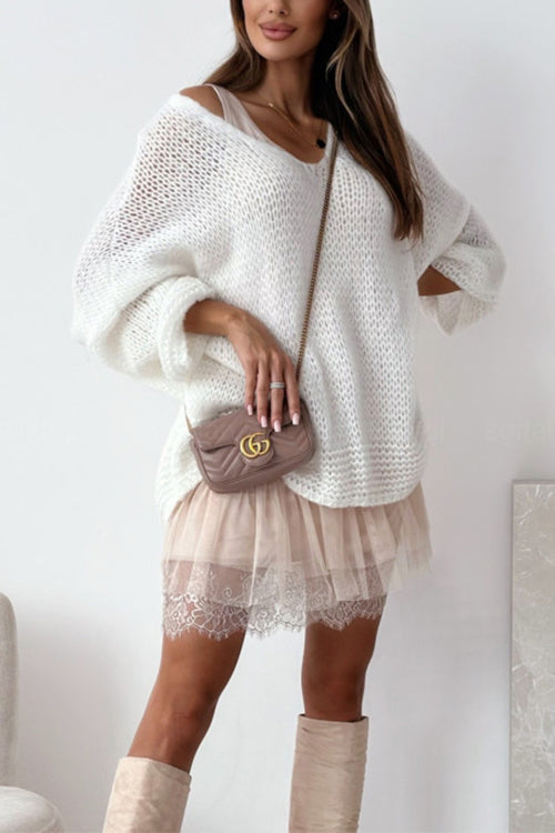 Margovil V Neck Drop Shoulder Slouchy Pullover Sweater
