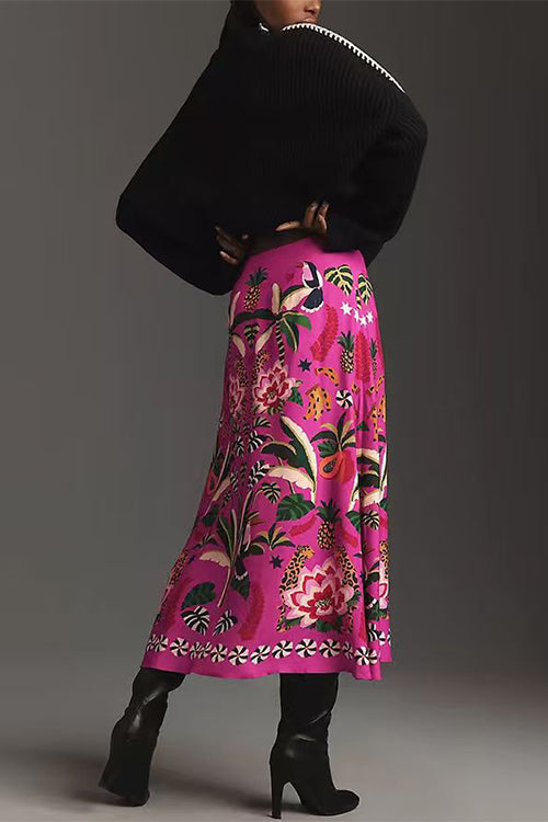Margovil High Rise Tropic Print Midi Skirt
