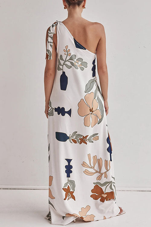 Margovil Tie Knot One Shoulder Floral Print Maxi Dress