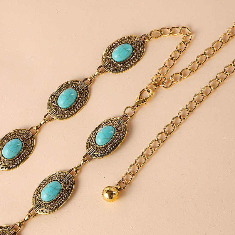 Margovil Turquoise Decorative Adjustable Metal Chain Belt