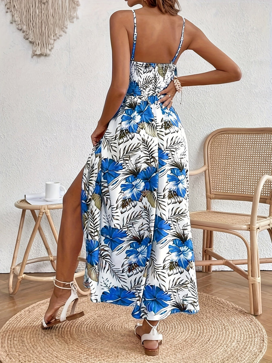Fleurette | Floral Spaghetti Strap Sleeveless Split Maxi Dress