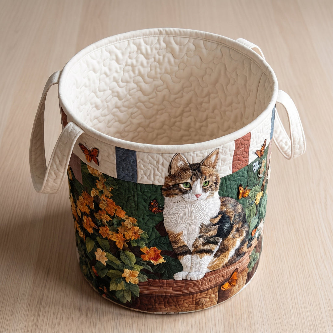 Cat Among the Petals / Quilted Basket