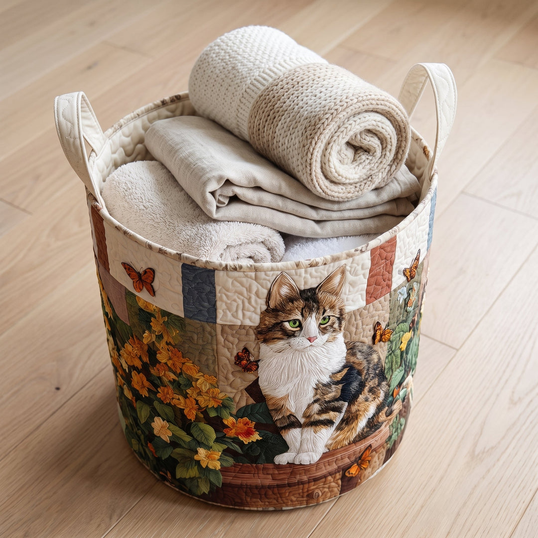 Cat Among the Petals / Quilted Basket